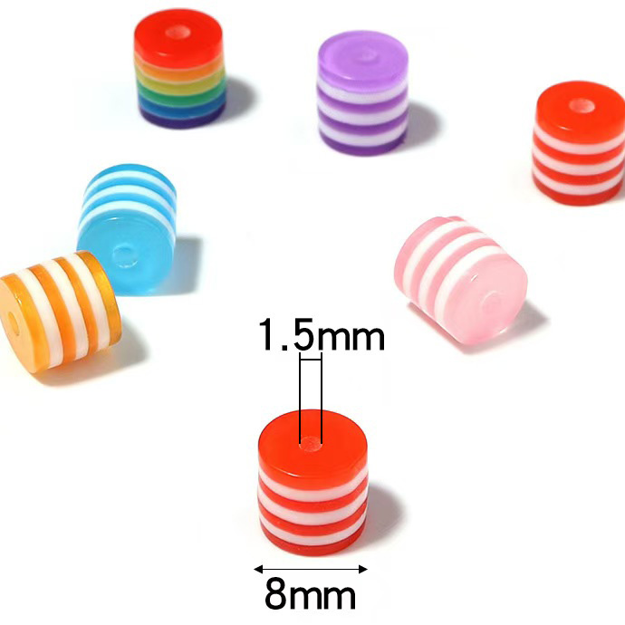 Fiasrel 50/100pcs 8mm Cylinder Acrylic Striped Beads for Jewelry Making DIY Charm Bracelet Necklace