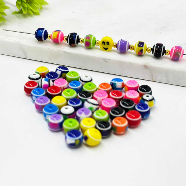 Fiasrel 50pcs 6/8/10mm Rainbow Round Shape Spacer Beads Mix Stripe Resin Beads for Or DIY Jewelry Making Crafts Supplies