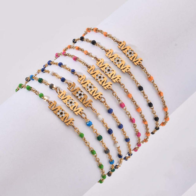 Fiasrel Mother's Day Adjustable Stainless Steel Gold Plated Rice Bead Bracelet