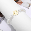 Fiasrel Stainless Steel Gold Plated Plate Engraved Name Bracelet Pearl Beaded Elastic Bracelets