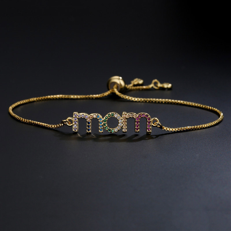 Fiasrel Fashion Jewelry Bracelets Colorful Zircon MAMA Letter Copper Gold Mothers Day Gifts 