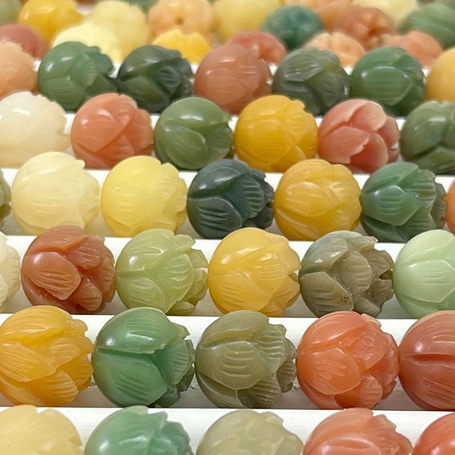 Fiasrel Natural Multicolor Bodhi Seed Bracelet - Carved 'Money Flower' & Lotus Loose Beads for 