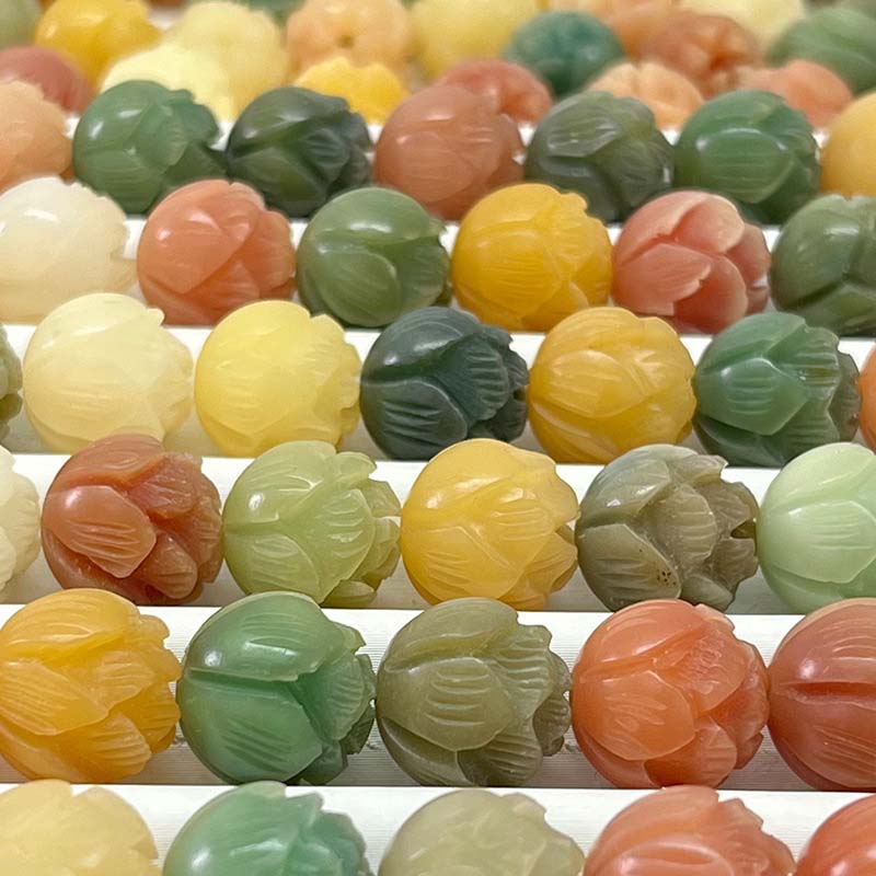 Fiasrel Natural Multicolor Bodhi Seed Bracelet - Carved 'Money Flower' & Lotus Loose Beads for 