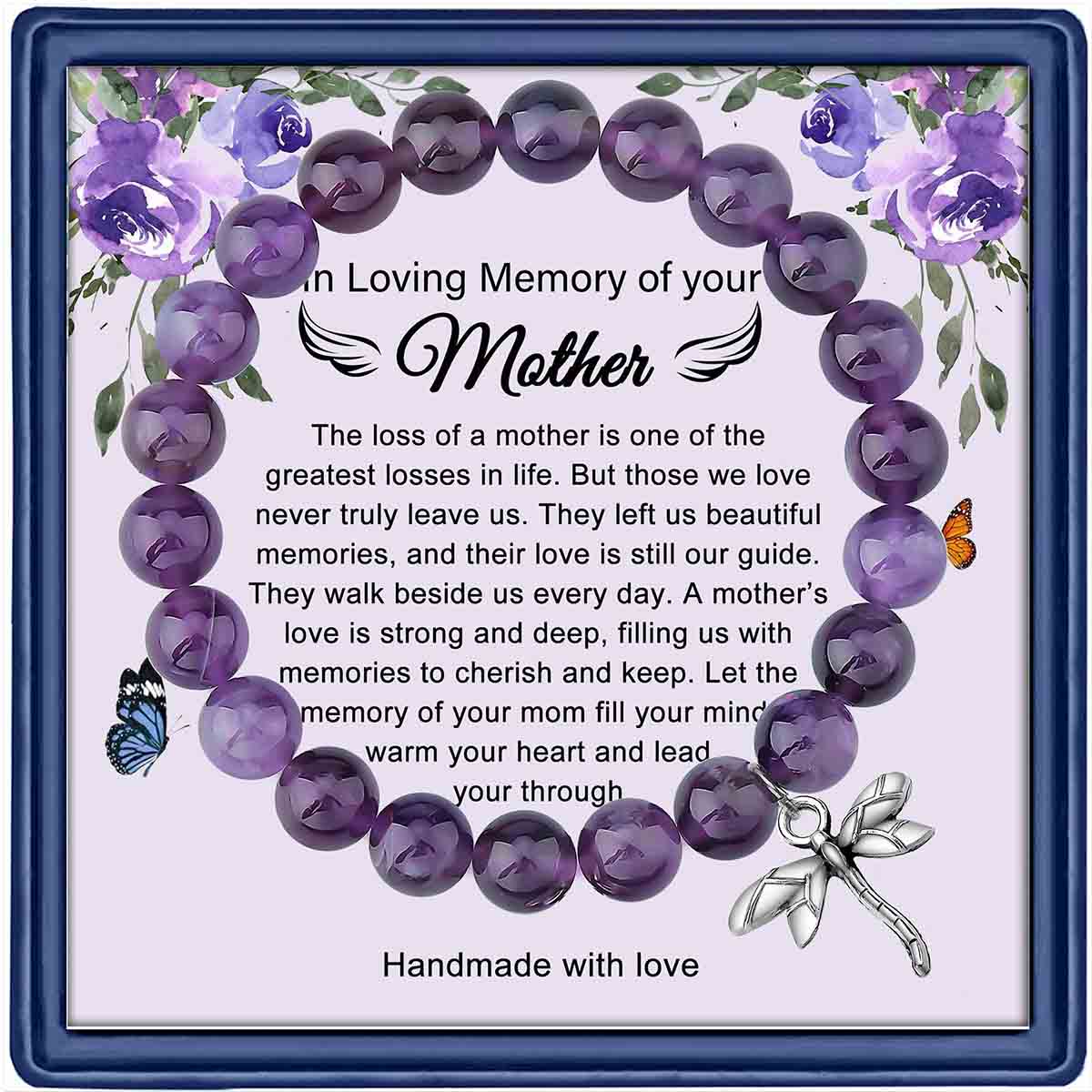 Fiasrel Mother's Day Mom Gift Angel Pendant Bracelet Amethyst Bracelet Obsidian Agate Stone Beads Cards Bracelet 