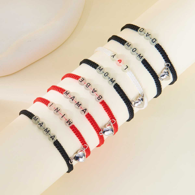 Fiasrel I LOVE YOU Beaded Heart Glow in the Dark Magnetic Luminous Letter Rope Magnet Couple Bracelet Set Gift