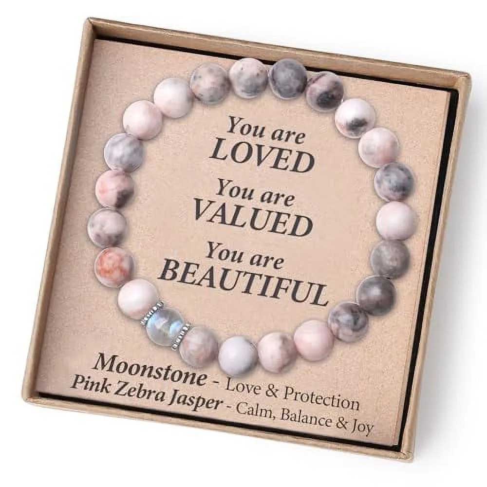 Fiasrel Moonstone Bracelet Mother's Day Gift Card Bracelets Natural Crystal Stone Bead Bracelet