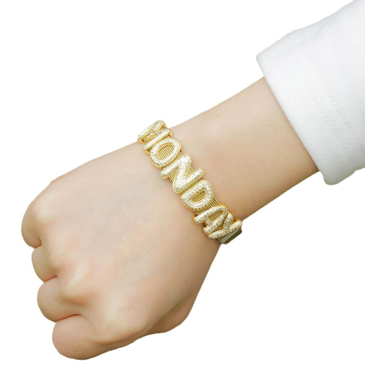 Fiasrel Hot-Selling 18K Gold Plated Chubby Balloon DIY Zircon Letter Bracelet