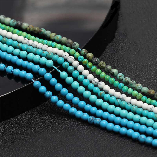 Fiasrel 1bundle 2-4mm Turquoise Glass Beads & Blue Semi-Finished Beads - for DIY Bracelet, Necklace and Tassel Inlay Craft 