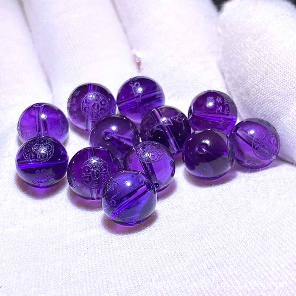 Fiasrel Amethyst Manjushri Mantra Beads | Loose Buddhist Prayer Beads | DIY Jewelry Supplies for Bracelet Making