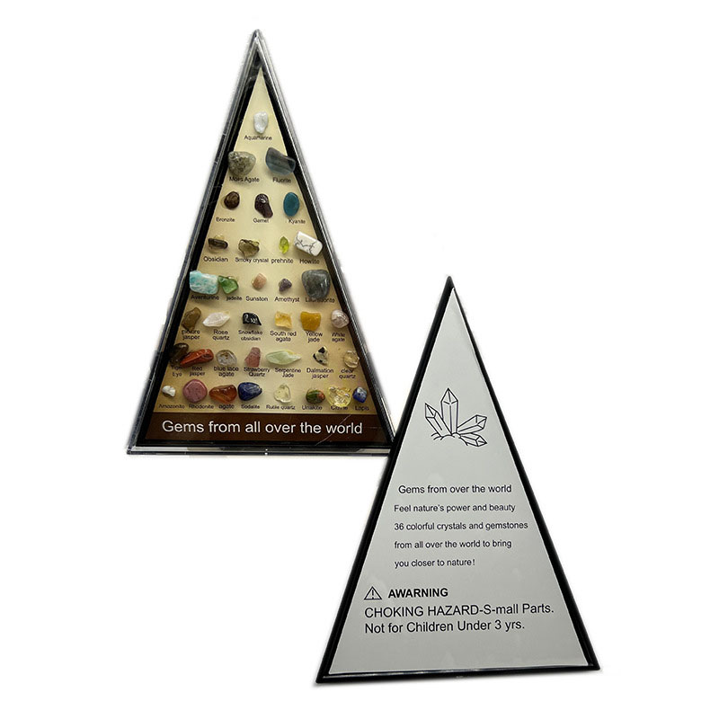 Fiasrel 36-Piece Natural Crystal & Agate Gemstone Collection - Triangular Mineral Specimen Set Polished Geological Teaching Materials for Rock Identification
