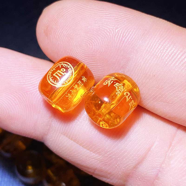 Fiasrel Yellow Jambhala Wealth Beads - Engraved Barrel Beads for DIY Mala Bracelets Loose Buddhist Prosperity Jewelry Components