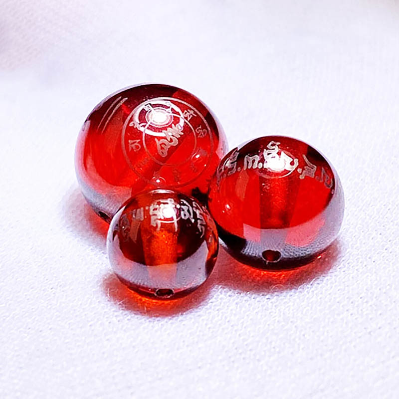 Fiasrel Red Jambhala Mantra Beads | Synthetic Ruby Prayer Beads | Wealth Blessing Loose Beads with Sacred Dharani Engravings