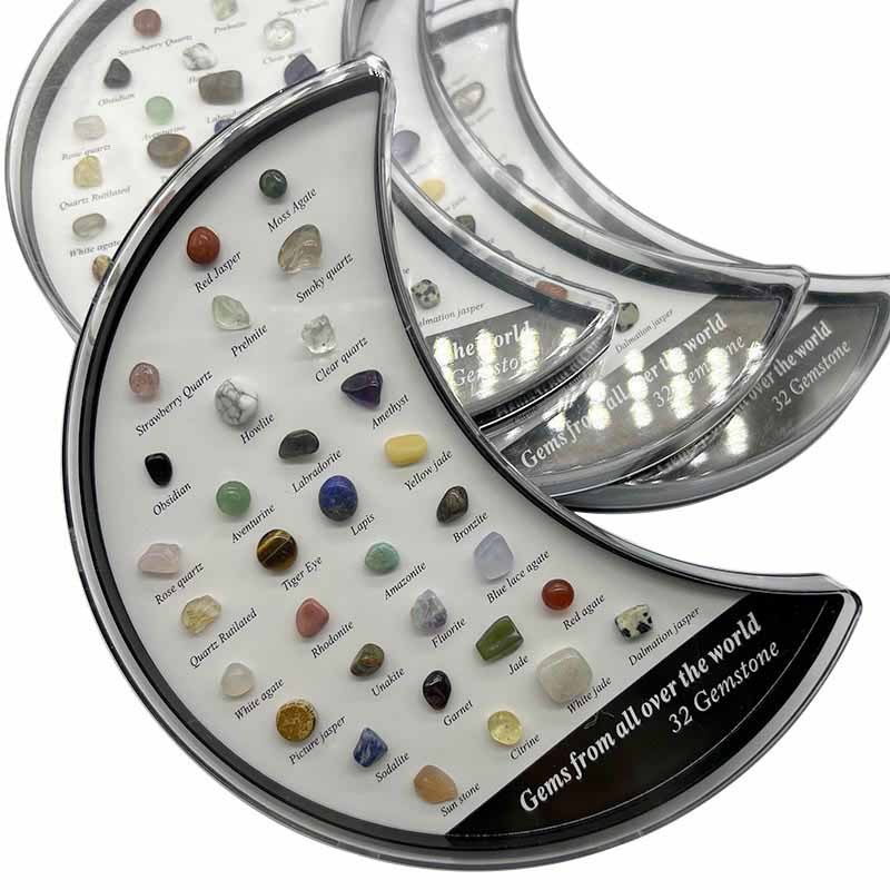Fiasrel 32-Piece Moon-Shaped Mineral Collection – Natural Crystals, Agates & Gemstones for Geology Education & Christmas Gifting
