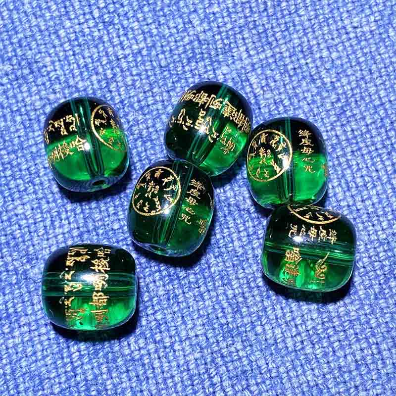 Fiasrel Engraved Green Tara Mantra Beads - Versatile DIY Buddhist Bracelet Making Kit with Spiritual Barrel-shaped Beads