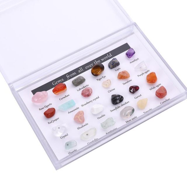 Fiasrel 24 Specimens of Natural Crystal Agate & Semi-Precious Stones - Polished Mineral Rocks for Geological Education