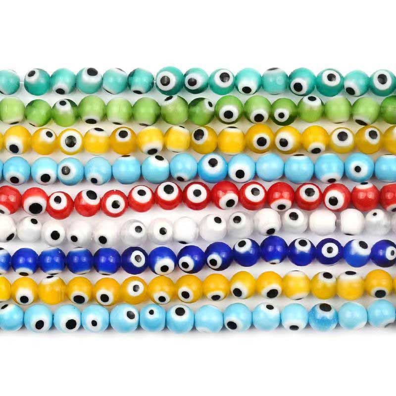 Fiasrel 1bundle 4/6/8/10mm Evil Eye Round Glass Beads Mixed Color Turkish Beads DIY Glass Bead for Bracelet Necklace