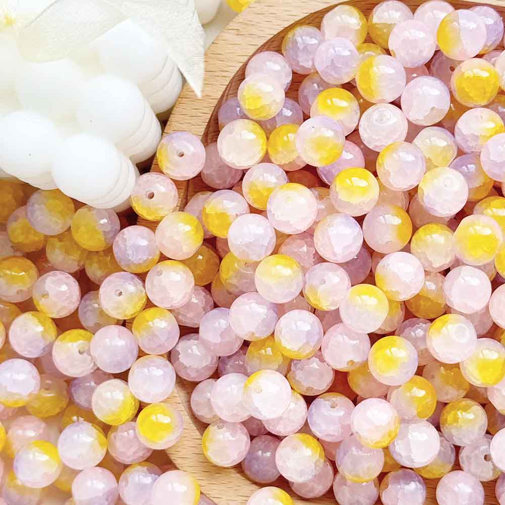 Fiasrel 1bundle 10mm Cracked Glass Beads DIY Jewelry Making Supplies for Bohemian Bracelets Necklaces & Vintage Hair Accessories