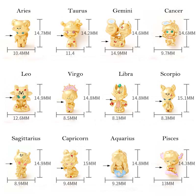 fiasrel 1bundle Sweet 12 Zodiac Gold-Filled Beaded Charms - High Color Retention DIY Bracelet Making 