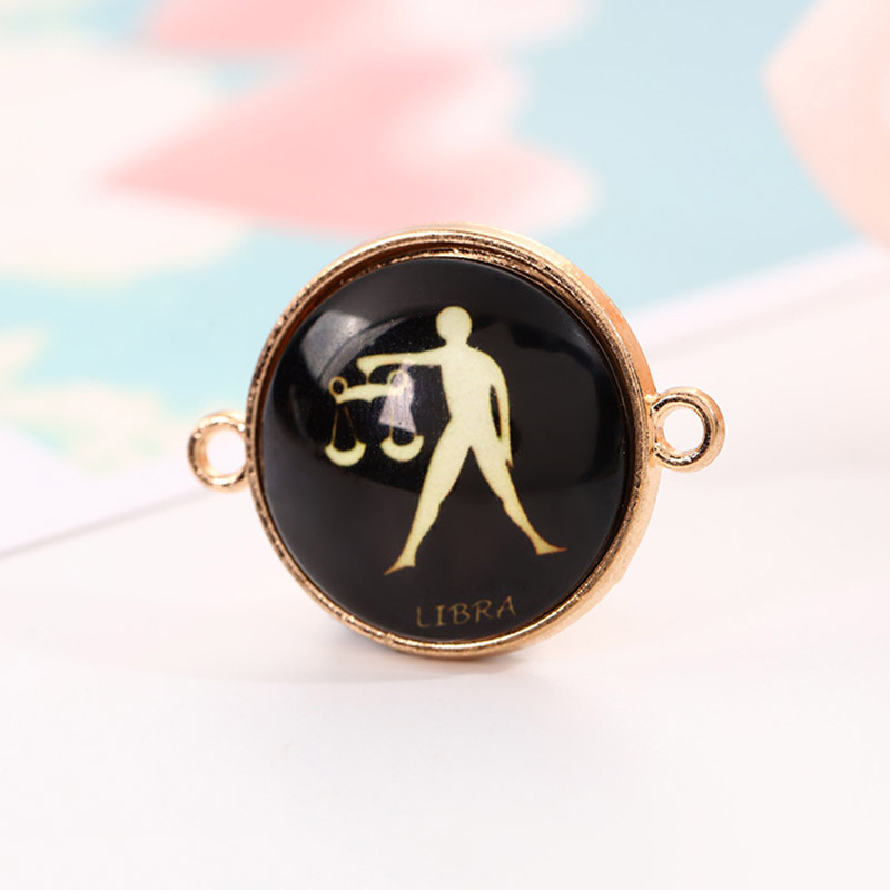 fiasrel 1bundle 12 Zodiac Black Resin Cabochon Pendants - Vintage Glass Charm Beads for DIY Bracelet Making