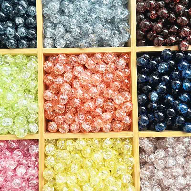 Fiasrel 1bundle8-10mm Solid Color Crackled Glass Beads for Stringing Loose Beads Handmade DIY Decorative Accessories Button Beads Jewelry Craft Supplies