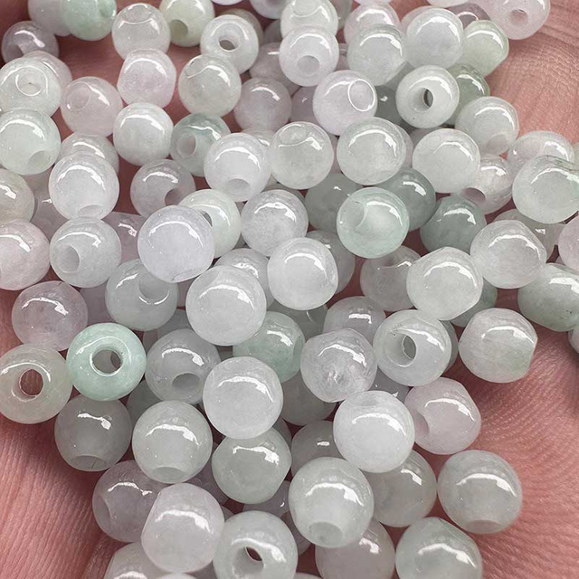 fiasrel 1bundle 6mm Icy Jadeite Loose Beads Large Hole Round Beads for DIY Bracelet Ends & Necklace Making
