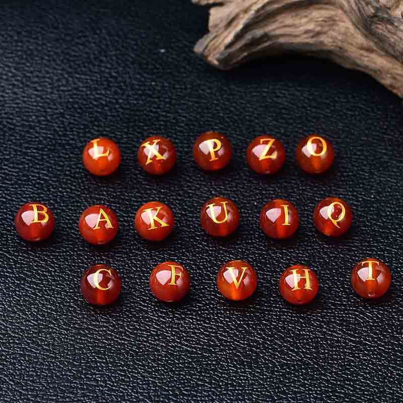 fiasrel Red Agate Gold-Foiled Letter Beads - Loose DIY Bracelet Charms for Souvenir Jewelry