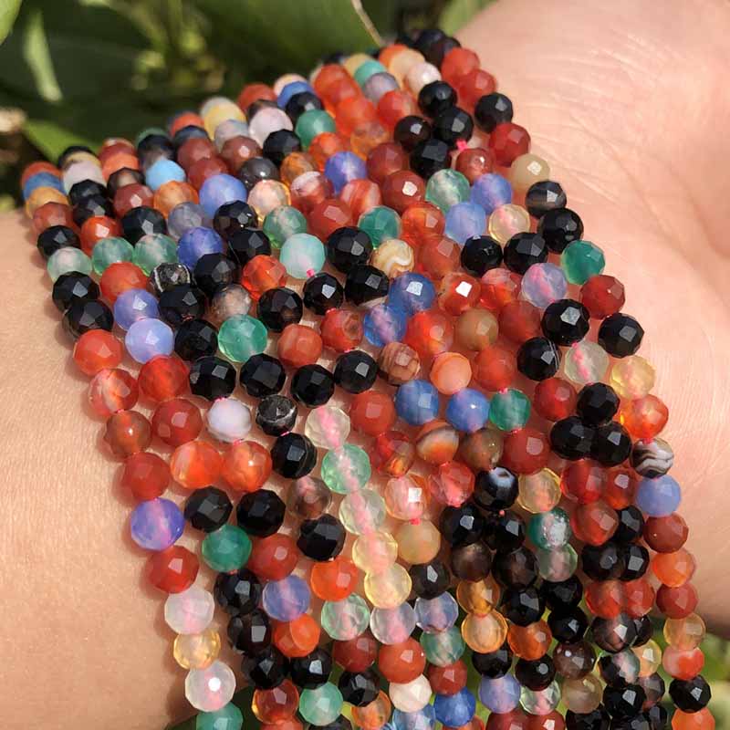 fiasrel 1bundle 2-4mm Natural Stone Faceted Beads Jewelry Supplies - Amethyst, Green Tourmaline DIY Loose Beads Wholesale