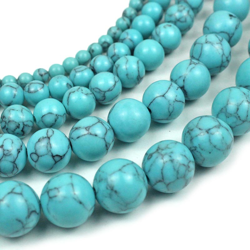 fiasrel 1bundle 4-12mm Light-Veined Turquoise Loose Beads with Black Lines - Round Beads for DIY Bracelet Necklace & Earring Jewelry Making Natural Stone Beads