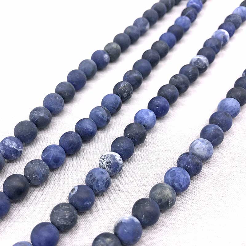 fiasrel 1bundle 4-12mm Raw Matte Vintage Blue Veined Linen Stone Loose Beads Handmade DIY Necklace, Earrings & Beaded Bracelet Women's Round Gemstone