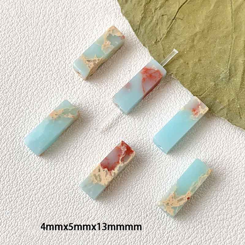 fiasrel 1bundle Rectangular Natural Stone Loose Beads Indian Agate, Spotted Red Stripe & Shoushan Stone for DIY Beadwork