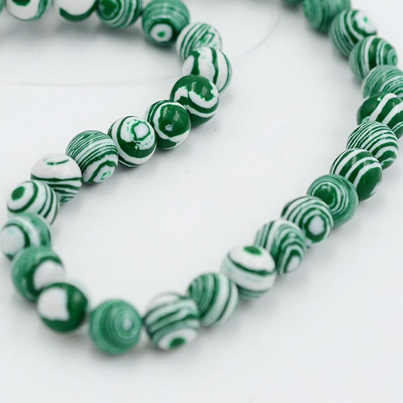fiasrel 1bundle Round Natural Stones & Simulated Malachite Loose Beads for DIY Necklace Making