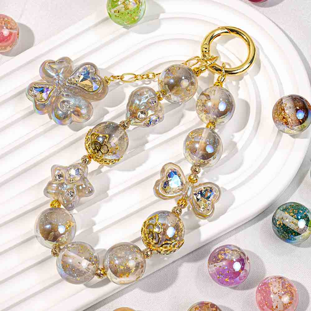 fiasrel 1bundle Gold Foil Round Beads - Loose DIY Beads for Bracelet, Necklace, Phone Charm & Keychain Jewelry