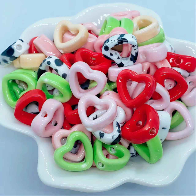 fiasrel 1bundle Macaron-Colored Hollow Heart Ceramic Beads DIY Handmade Jewelry Supplies for Necklaces & Bracelets 