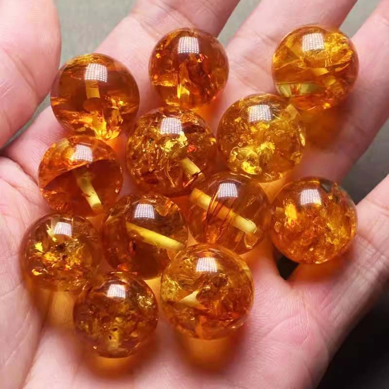 fiasrel 1bundle Amber Sun-Spangled Amber Single Piece Round Bead