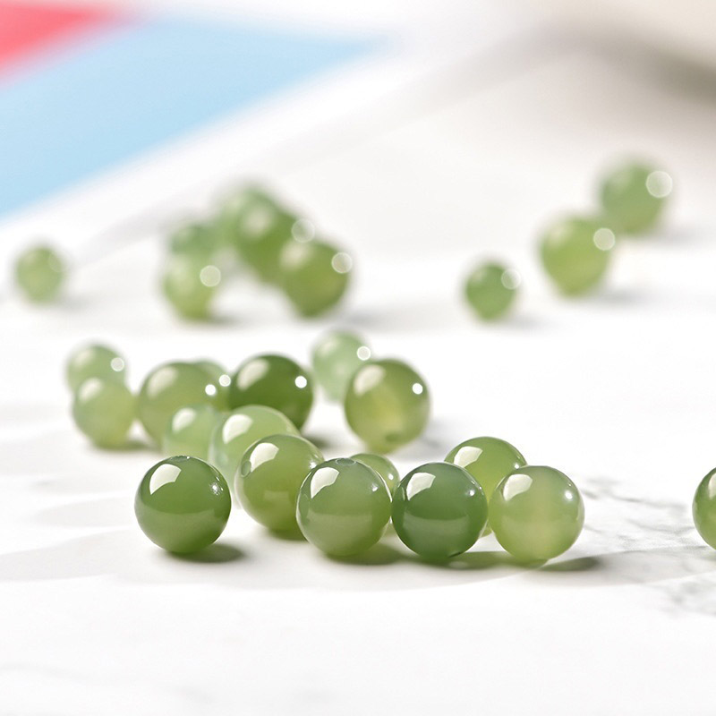 fiasrel 1bundle Natural Hetian Jade Beads, Sunny Water Green Qinghai Nephrite Round Loose Beads, DIY Jewelry Making