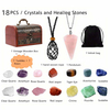 fiasrel 18-Piece Natural Crystal Healing Set - Yoga Quartz Hexagonal Pendulum with Woven Net Pouch & Pendant Necklace