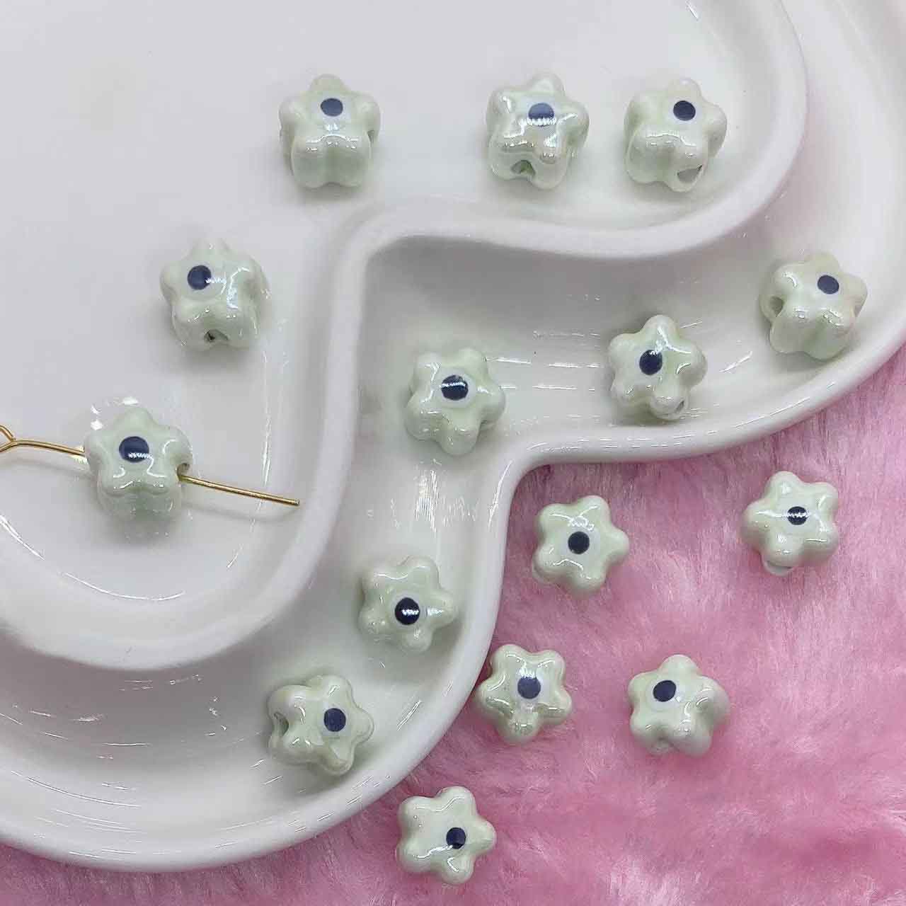 fiasrel 1bundle Light Aqua Green Ceramic Beads – DIY Handmade Stringing Beads for Bracelet Crafting, Round Loose Beads & Jewelry Accessories