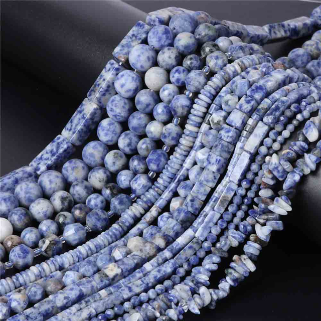 fiasrel 1bundle Blue Speckled Stone Beads – Square Spacers Irregular & Round Beads for DIY Bracelets