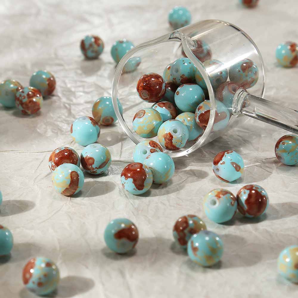 fiasrel 1bundle Shoushan Stone-Look Glass Beads - DIY Loose Beads for Handmade Bracelets