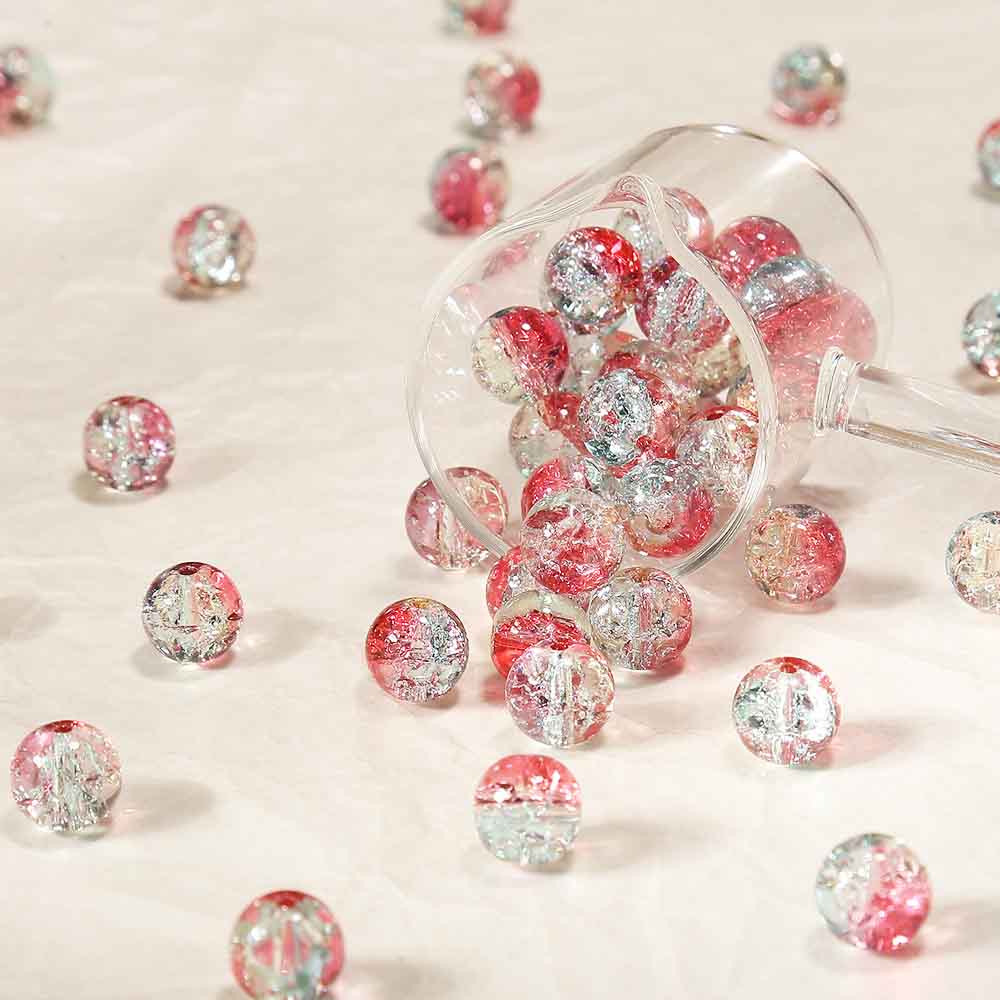 fiasrel 1bundle 10mm Icy Crackle Glass Beads with Bloom Patterns - DIY Bracelet Making Supplies 