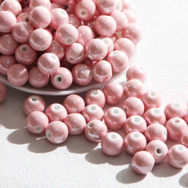 fiasrel 1bundle 10mm Pink & Grey Porcelain-Like Glass Beads Incense Ash Color DIY Bracelet Supplies