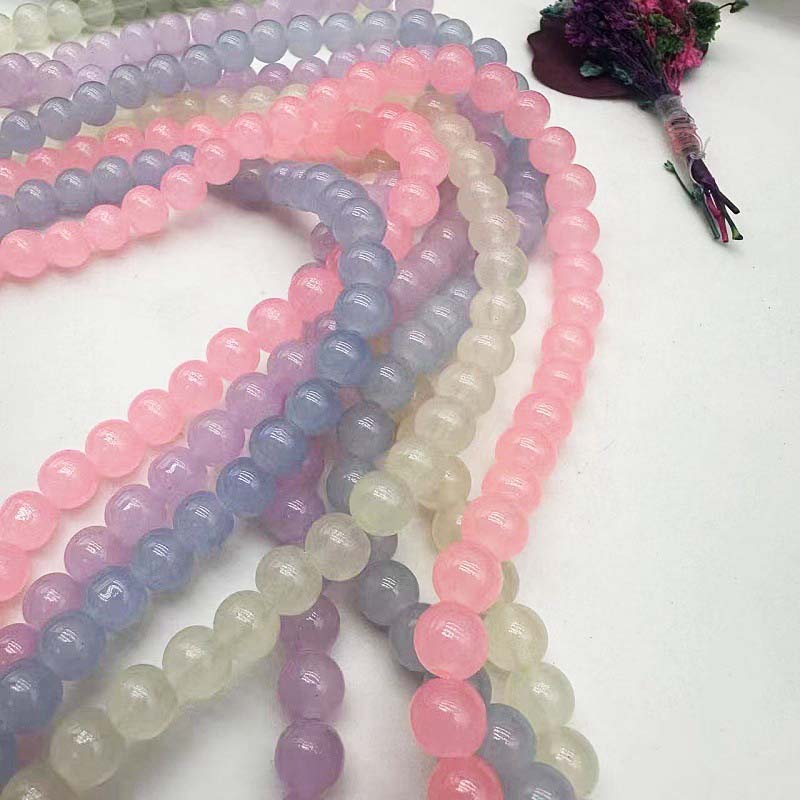 fiasrel 1bundle 8mm Fake Jade Glass Beads Round Loose Beads for DIY Jewelry Making