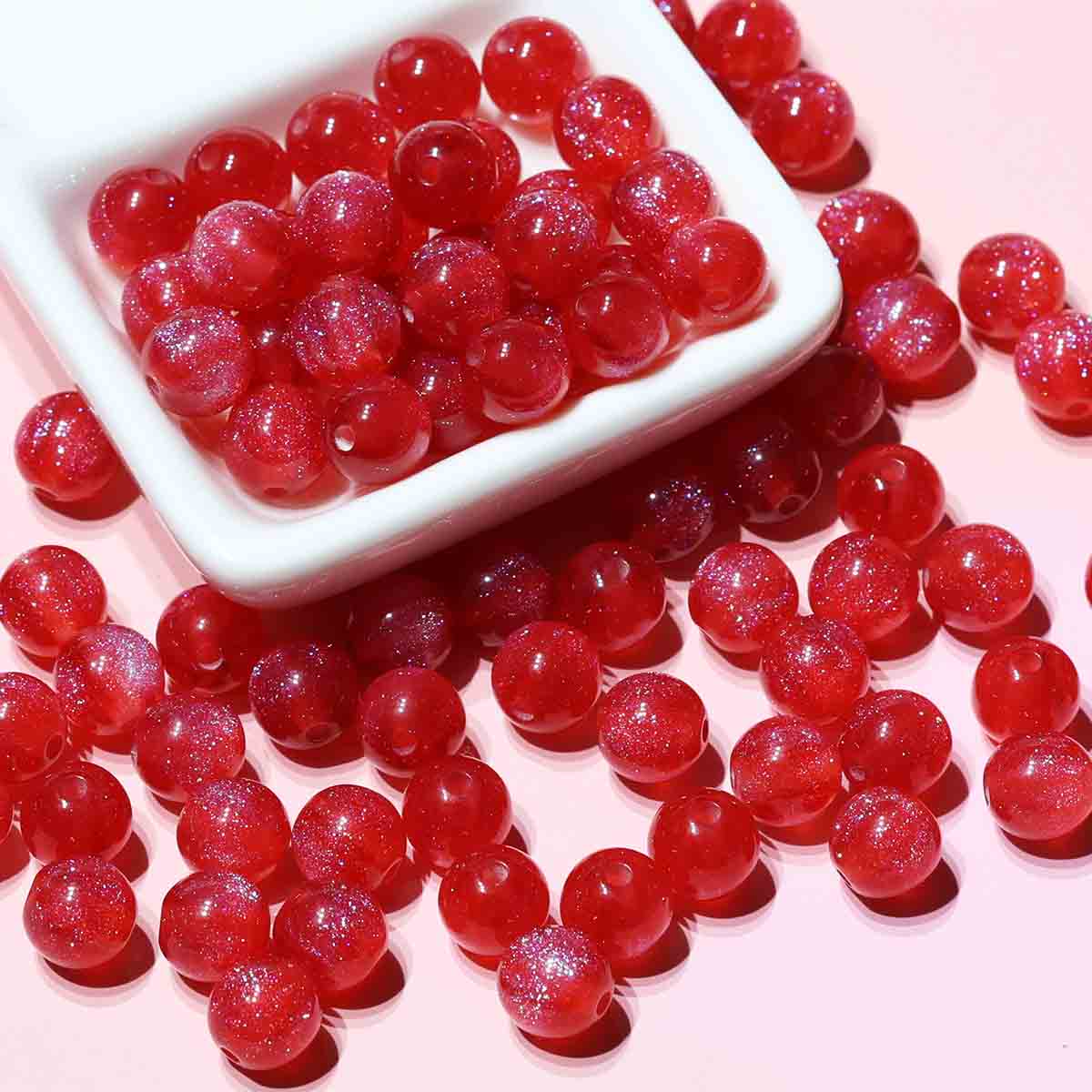 fiasrel 1bundle New 10mm Cat's Eye Resin Beads - DIY Red Round Spacer Beads for Bracelet & Necklace Jewelry Making 
