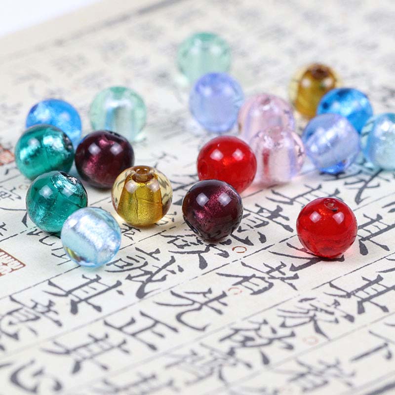 fiasrel 1bundle Colorful Silver-Foil Glass Beads Mixed with Crystal Beads DIY Loose Beads for Handmade Jewelry Making