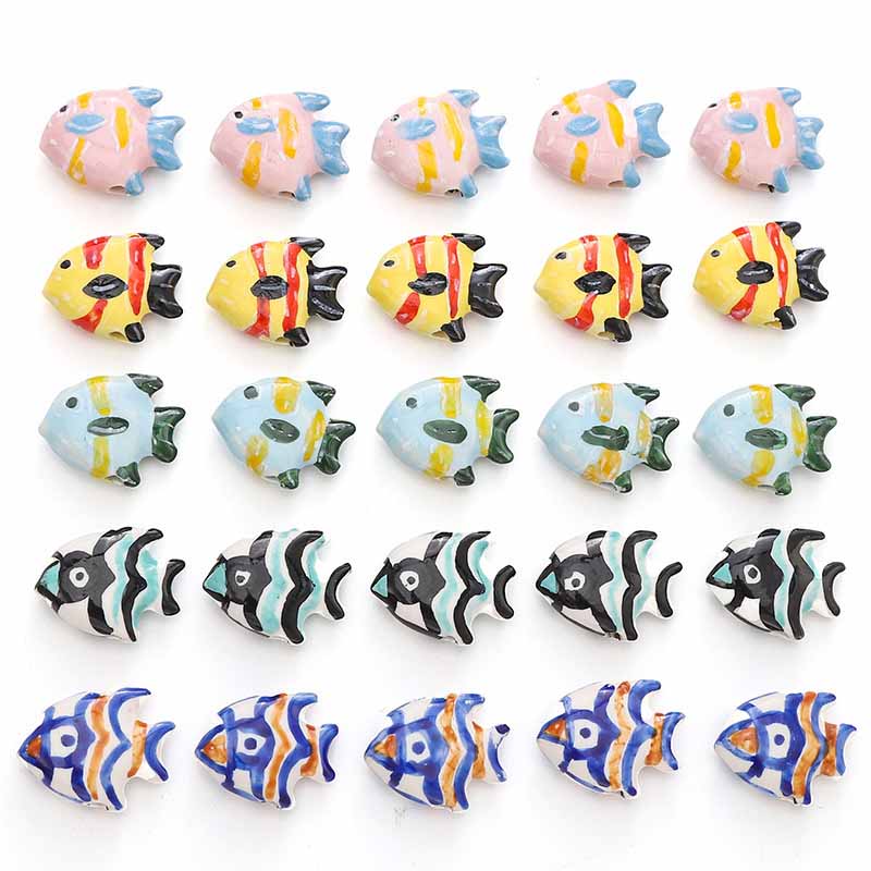 fiasrel 1bundle Hand-Painted Ceramic Tropical Fish Beads – Loose Beads for DIY Bracelet & Necklace Making