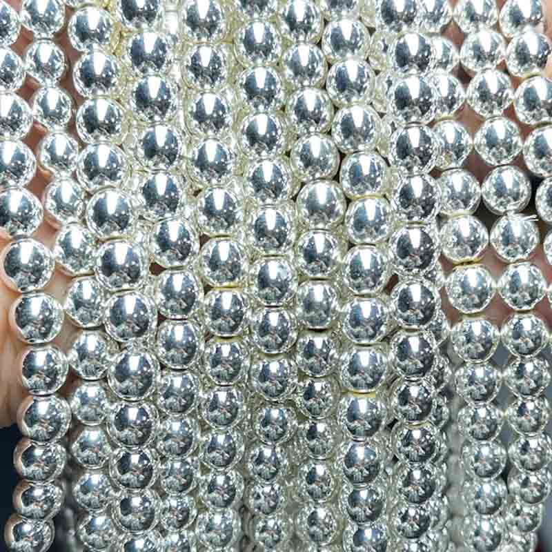 fiasrel 1bundle Silver-Plated Black Onyx Round Beads - Electroplated Hematite Through-Hole Loose Beads for DIY Jewelry Stringing