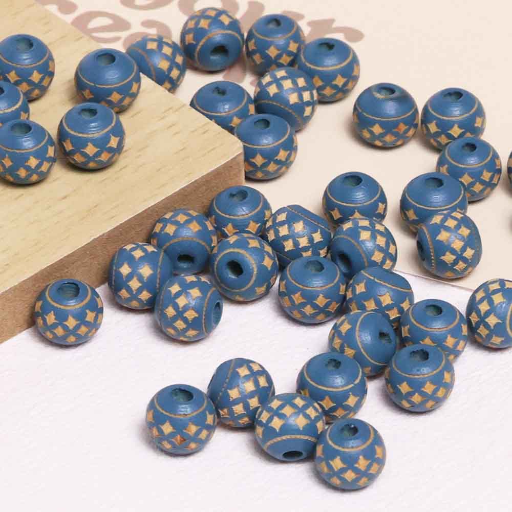 Fiasrel Hand-Carved Wooden Beads with Ethnic Patterns 
