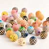 Fiasrel Carved Multi-Color Checkered Wooden Beads