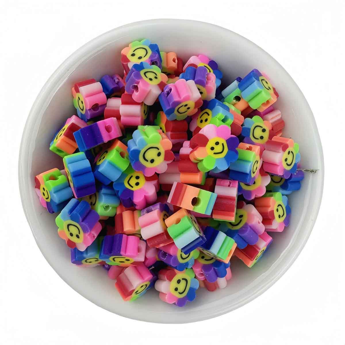 Fiasrel 10mm diy soft clay beads with mixed-color small flowers