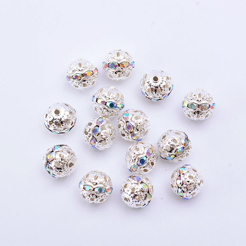 Fiasrel 20pcs Gold and silver colored diamond balls DIY Shamballa Beads